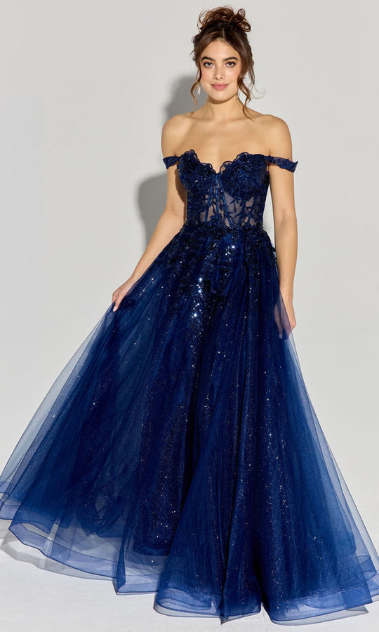 Eureka Fashion EK128 - Embroidered Floral Off Shoulder Gown