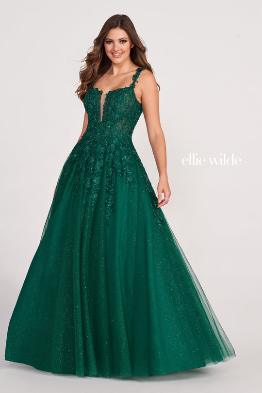 Ellie Wilde EW120014 - Applique Tulle A-Line Prom Dress