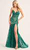 Ellie Wilde EW35005 - Embroidered Mermaid Prom Dress with SlitIn In Green