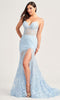 Ellie Wilde EW35005 - Embroidered Mermaid Prom Dress with SlitIn In Blue
