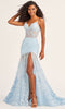 Ellie Wilde EW35005 - Embroidered Mermaid Prom Dress with SlitIn In Blue