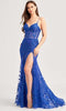 Ellie Wilde EW35005 - Embroidered Mermaid Prom Dress with SlitIn In Royal