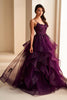 Ellie Wilde EW36225 - Ruffled Skirt Scoop Neck Prom Dress