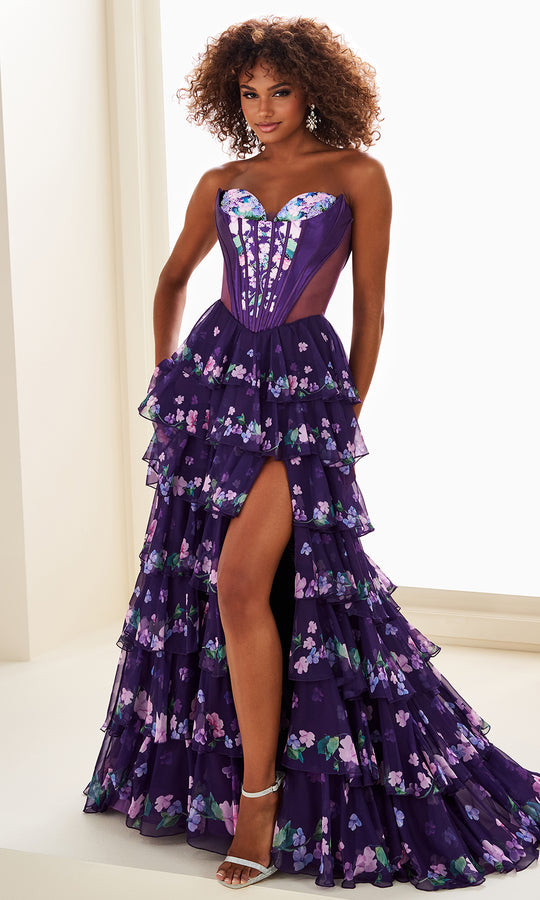 Ellie Wilde EW37001 - Tiered Floral A-Line Prom Dress