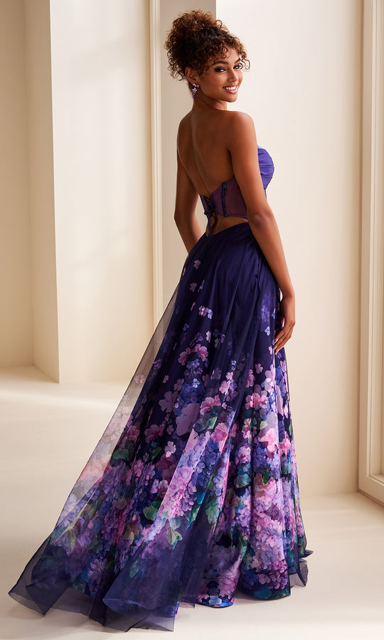 Ellie Wilde EW37003 - Strapless Floral Printed Gown with Slit