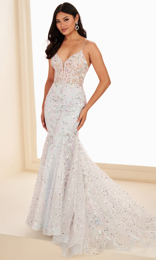 Ellie Wilde EW37021 - Embroidered Sequin Lace-Up Back Prom Gown