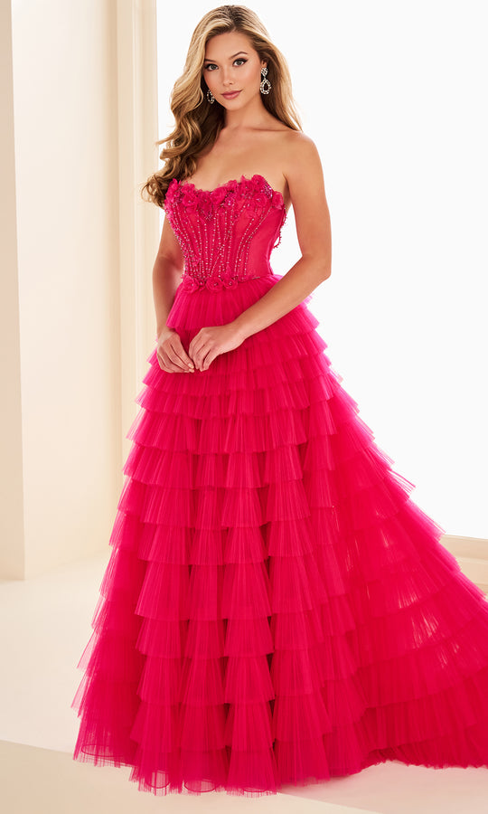 Ellie Wilde EW37026 - Floral Applique Tiered Tulle Prom Dress