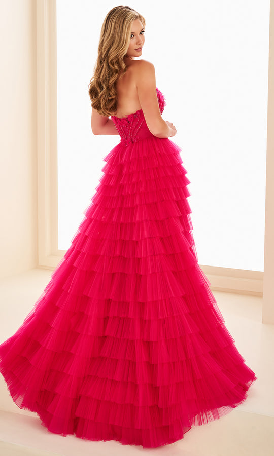 Ellie Wilde EW37026 - Floral Applique Tiered Tulle Prom Dress
