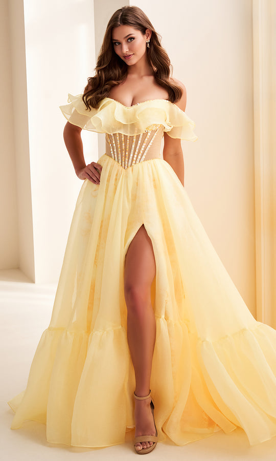 Ellie Wilde EW37029 - Ruffled Hem Beaded Illusion Corset Gown