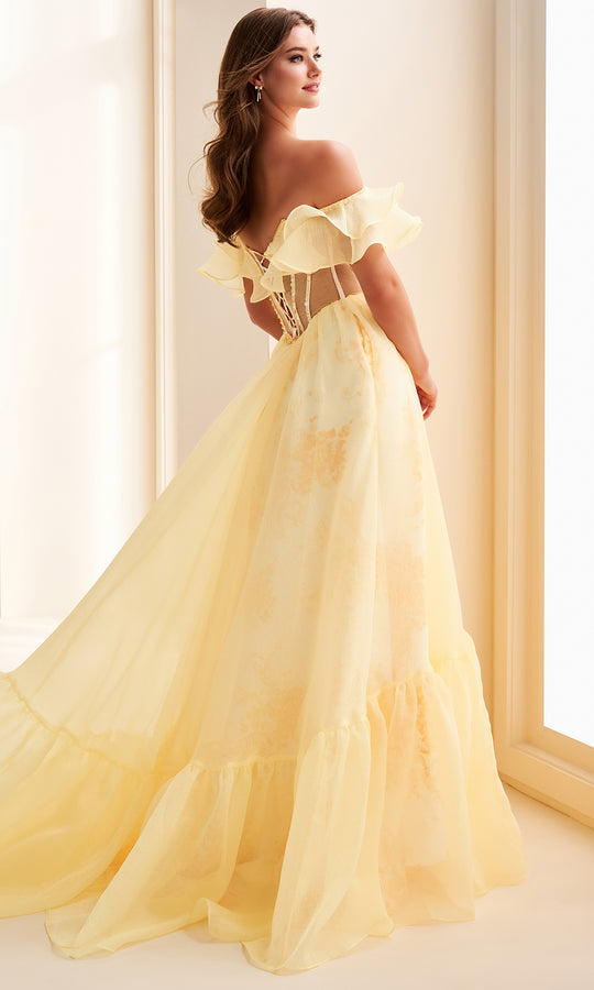 Ellie Wilde EW37029 - Ruffled Hem Beaded Illusion Corset Gown