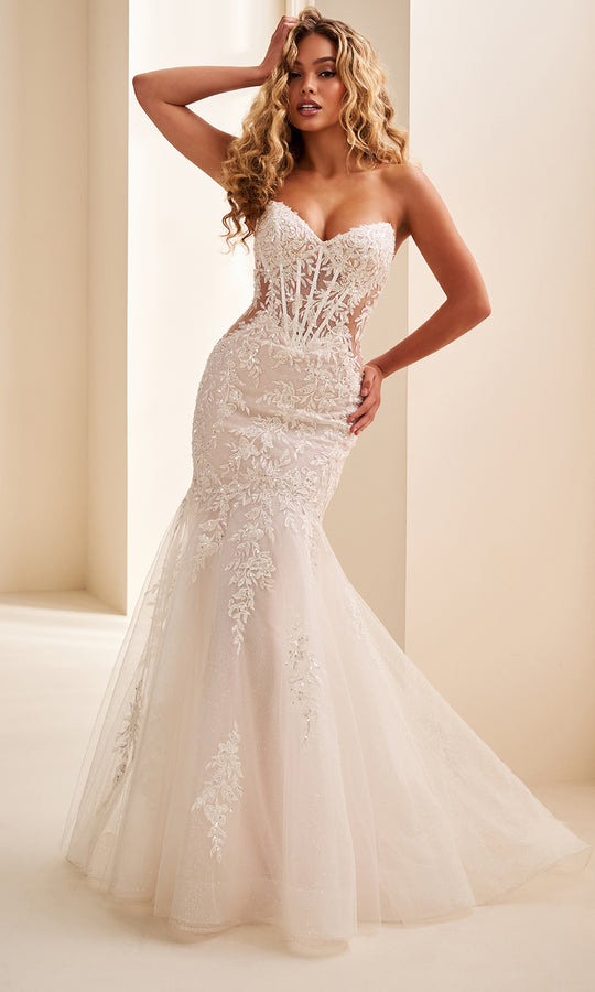 Ellie Wilde EW37085 - Embroidered Bodice Strapless Mermaid Dress