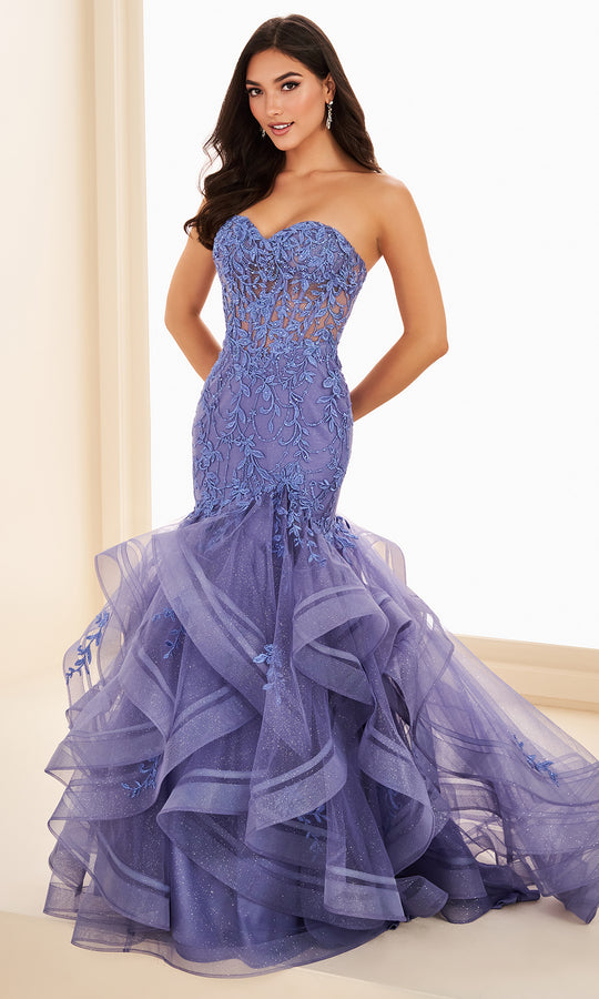 Ellie Wilde EW37113 - Embroidered Tulle Prom Dress with Ruffles