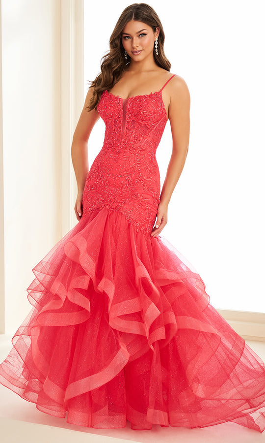 Ellie Wilde EW37207 - Lace Applique Glitter Tulle Trumpet Dress