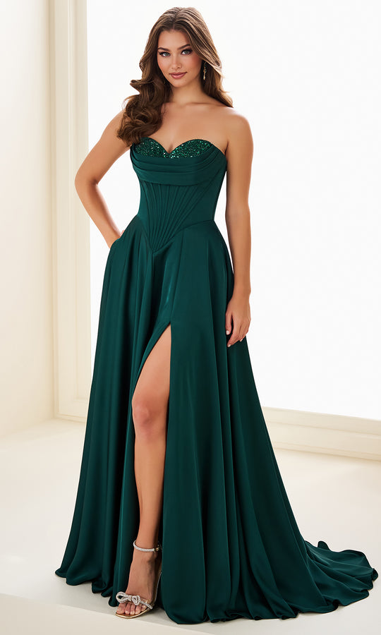 Ellie Wilde EW37213 - Satin Sweetheart Beaded Trim Dress