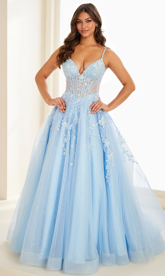 Ellie Wilde EW37218 - Glitter Tulle Floral Applique Prom Gown