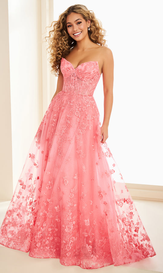 Ellie Wilde EW37225 - Strapless Floral Lace A-Line Prom Gown