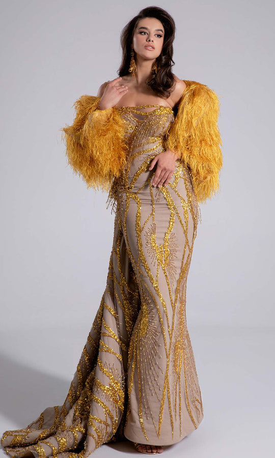 MNM Couture F02914 - One Shoulder Sparkle Overskirt Gown