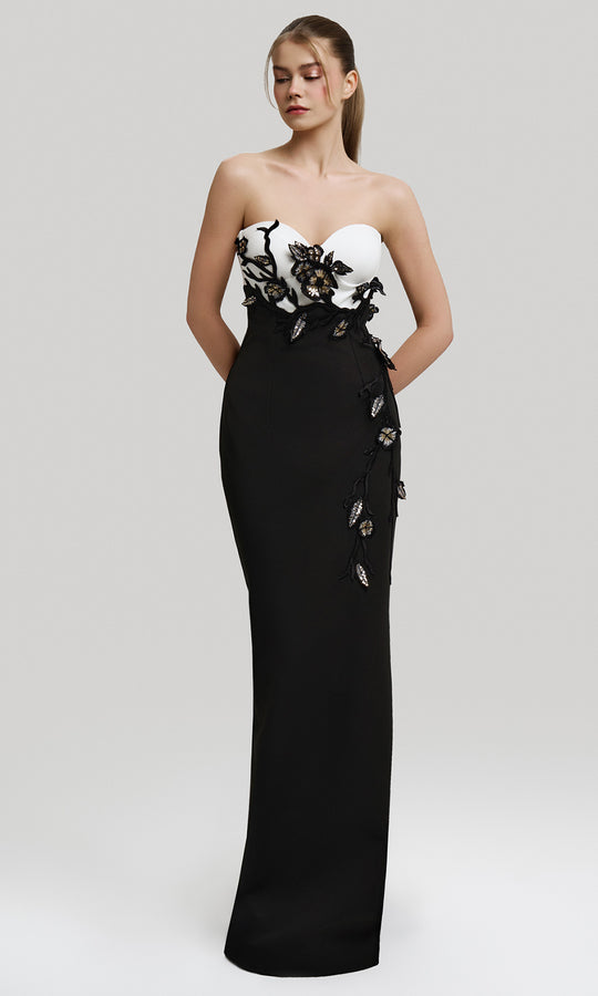 MNM Couture F02917 - Sweetheart Sheth Gown with Floral Accents