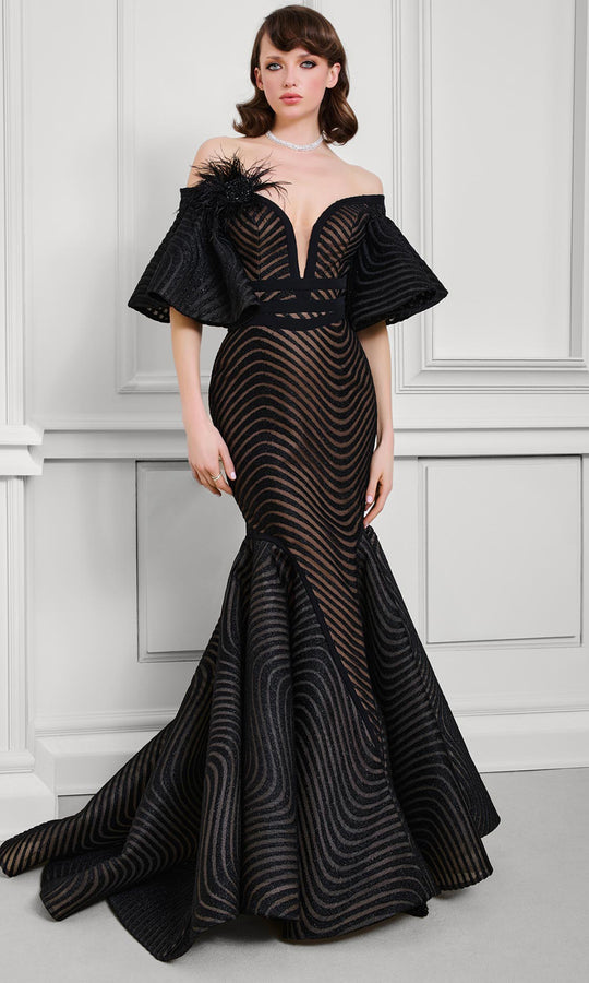 MNM Couture F02925 - Sheer Panel Off Shoulder Mermaid Gown