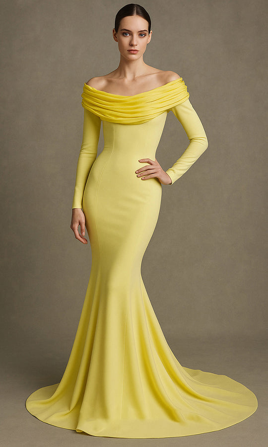 MNM Couture F02928 - Mermaid Draped Off Shoulder Gown
