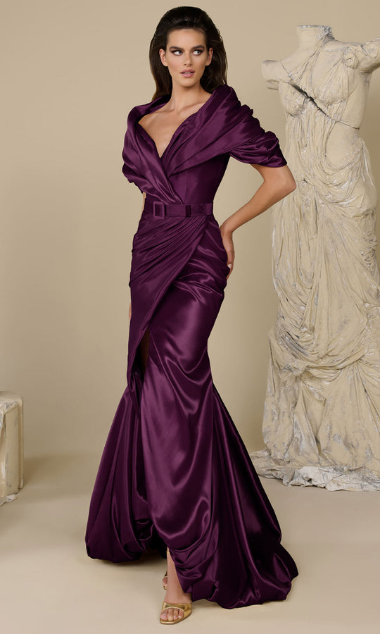 MNM COUTURE F02946 - Draped Off Shoulder Mermaid Evening Gown
