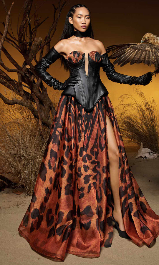 MNM COUTURE F02952 - Leather Corset A-Line Evening Gown