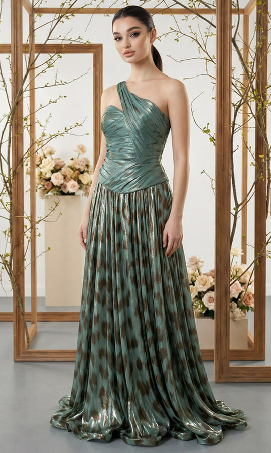 MNM COUTURE F02953A - Animal Print One Shoulder Evening Dress