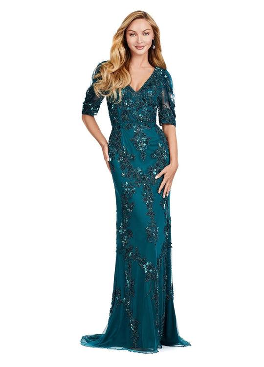 Ashley Lauren 11234 - Puffed Sleeve Beaded Prom Gown