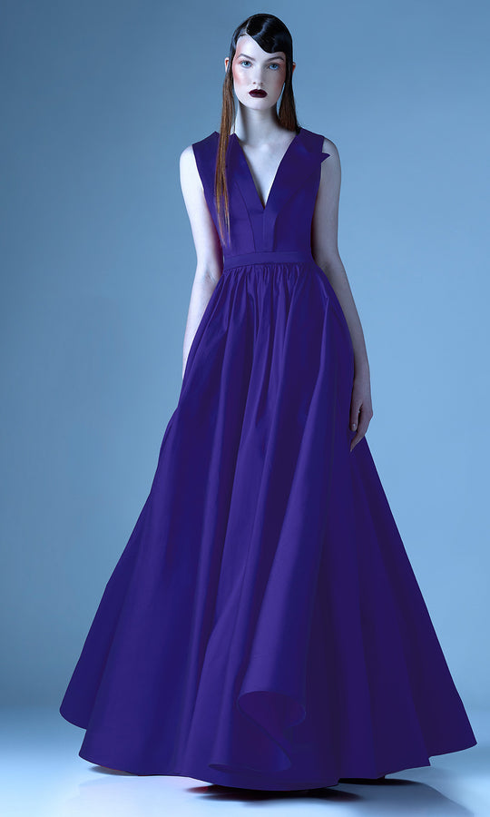 MNM COUTURE G0933 - Collared V-Neckline Long Evening Dress
