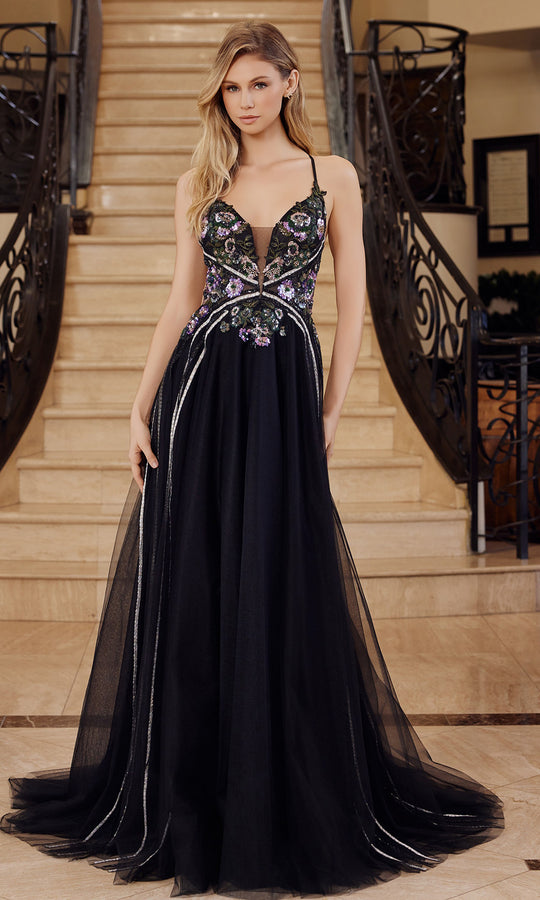 Nox Anabel G1795 - Long Tulle Embroidered Fit and Flare Gown