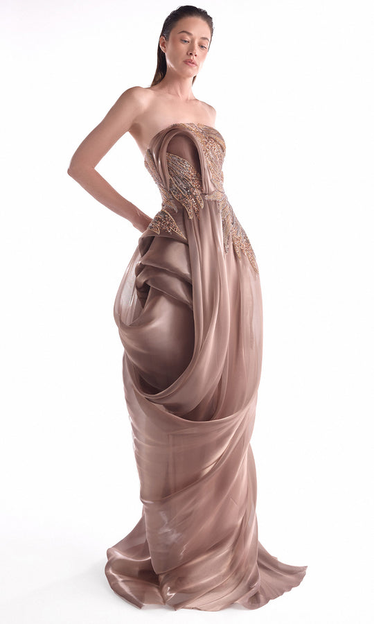 MNM COUTURE G2103 - Architectural Draped Strapless Long Dress
