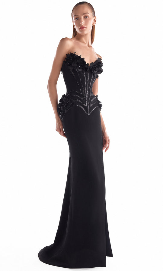MNM COUTURE G2115 - Floral Applique Sweetheart Crepe Gown