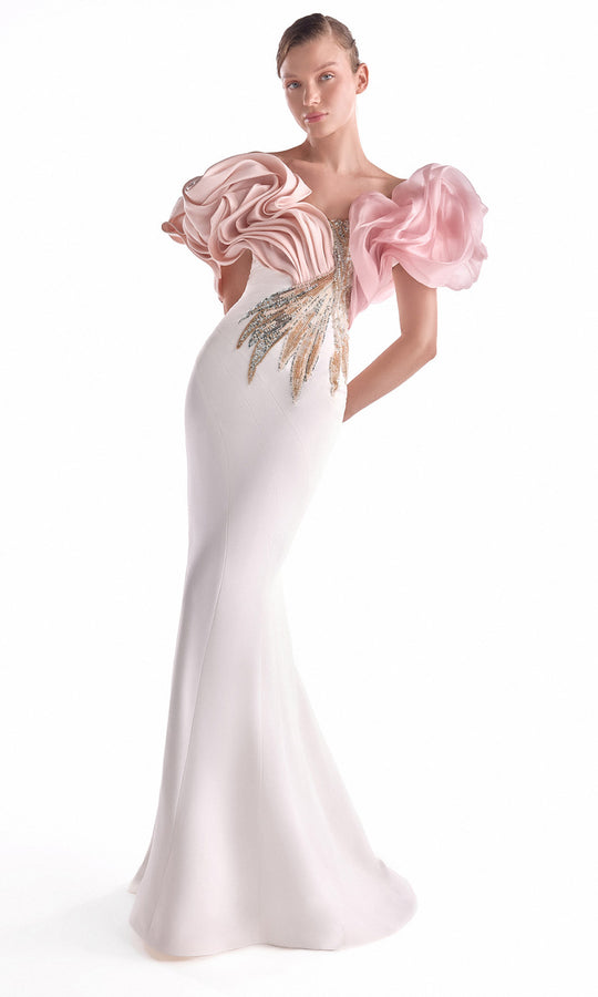 MNM COUTURE G2120 - Embellished Mermaid Dress with Voluminous Sleeves