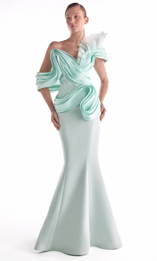 MNM COUTURE G2136 - Off Shoulder Artful Pleated Dress