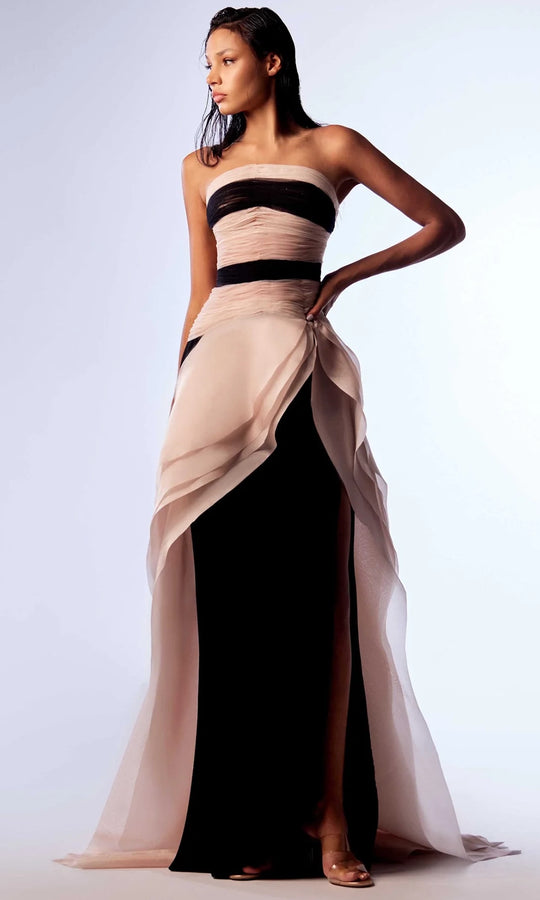 MNM Couture G1734 - Strapless Sheath Gown with Layered Overskirt