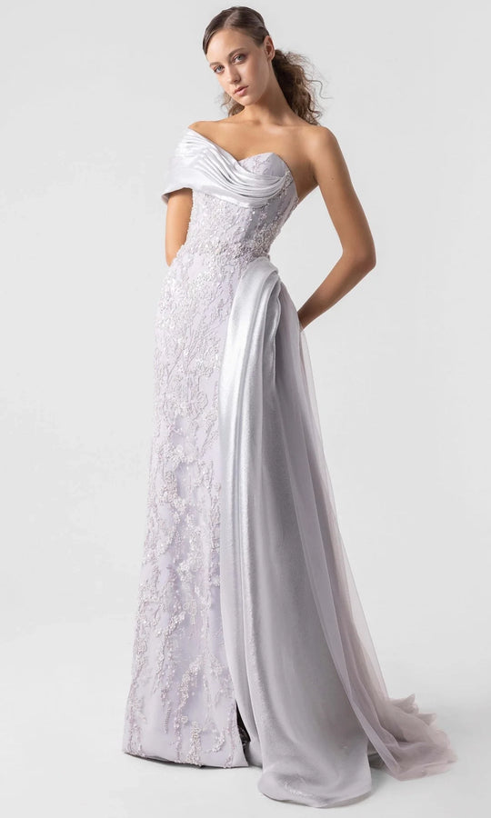 MNM Couture G1932 - Off-Shoulder Asymmetric Beaded Gown