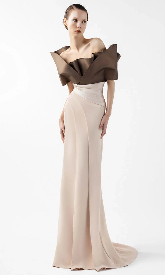 MNM Couture G2000 - Folded Neckline Sheath Evening Gown
