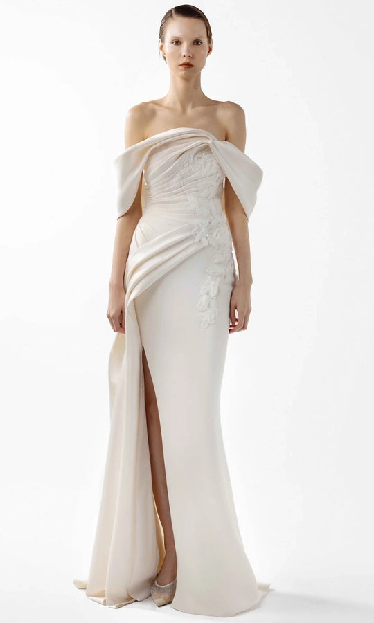 MNM Couture G2007 - Off Shoulder Crepe Embroidered Gown