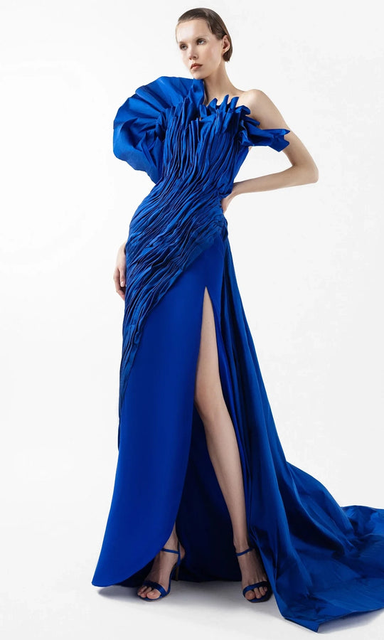 MNM Couture G2019 - Asymmetric Taffeta Draped Evening Gown
