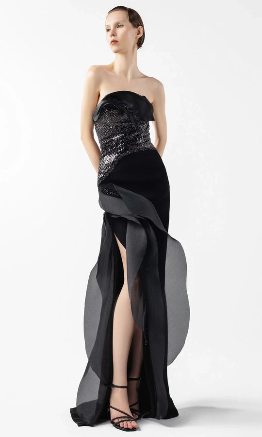 MNM Couture G2021 - Straight Across Organza Panel Gown