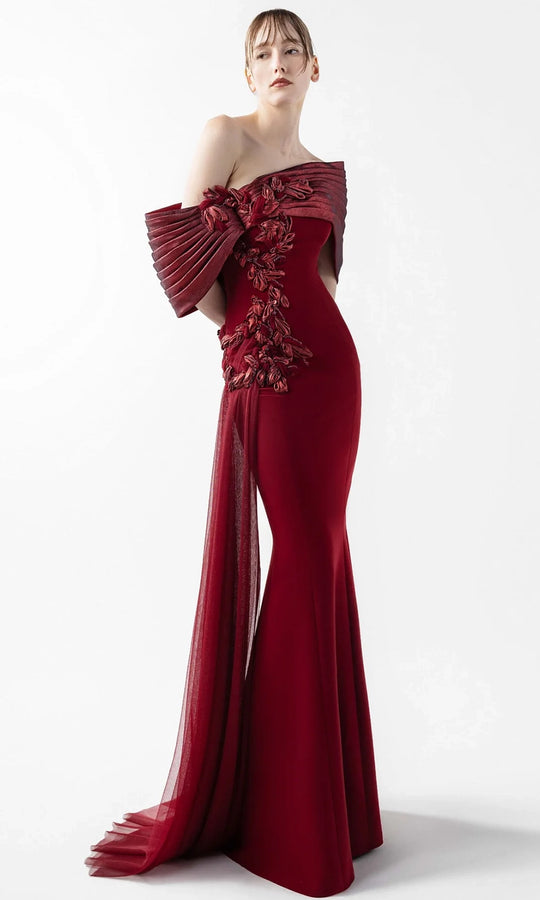 MNM Couture G2022 - Embroidered Pleated Off Shoulder Gown