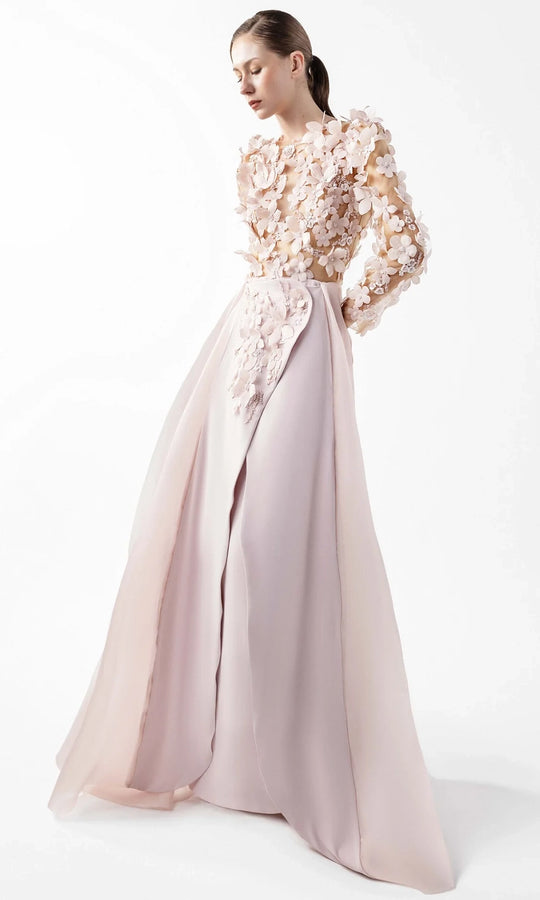 MNM Couture G2035 - 3D Floral Applique Illusion Overskirt Gown