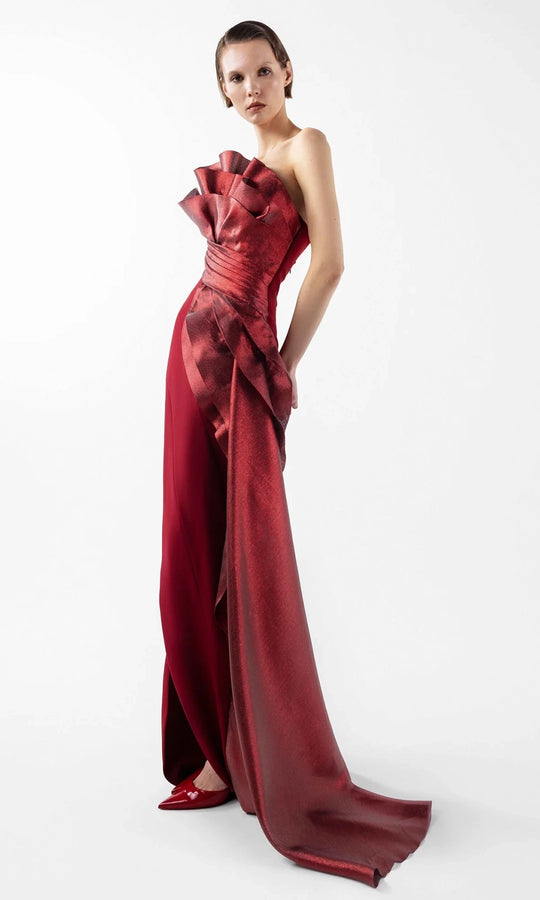 MNM Couture G2037 - Asymmetric Layered Lame Organza Gown