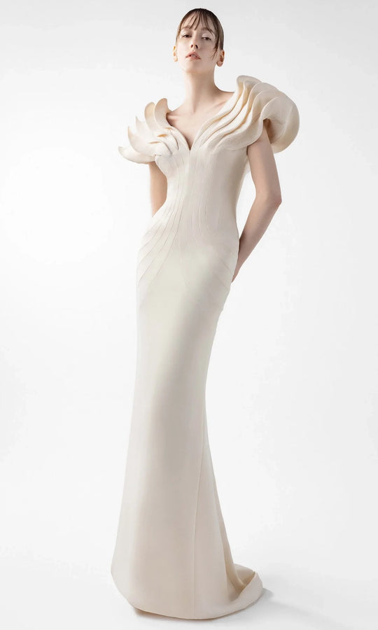 MNM Couture G2039 - Layered Sculptural Sleeve Fitted Gown