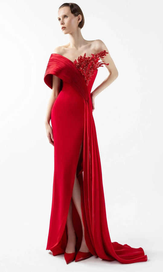 MNM Couture G2040 - Pleated Off Shoulder Gown with Beading