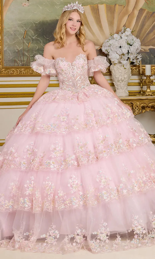 Elizabeth K GL3650 - V-Neck Corset Tiered Ballgown