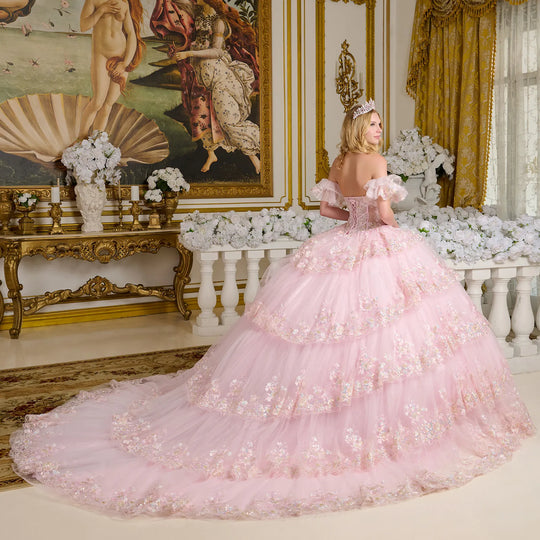 Elizabeth K GL3650 - V-Neck Corset Tiered Ballgown