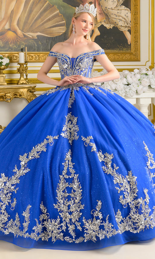 Elizabeth K GL3672 - Fold Over Neckline Embroidered Ballgown