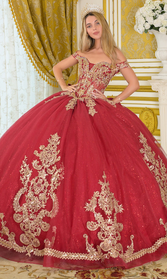 Elizabeth K GL3673 - Lace Applique Tulle Off Shoulder Gown