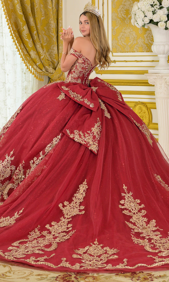 Elizabeth K GL3673 - Lace Applique Tulle Off Shoulder Gown